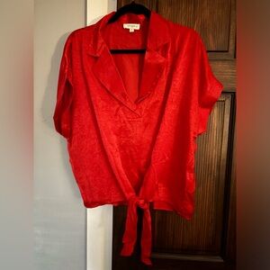 Silky red top with front tie ❣️ Size XL